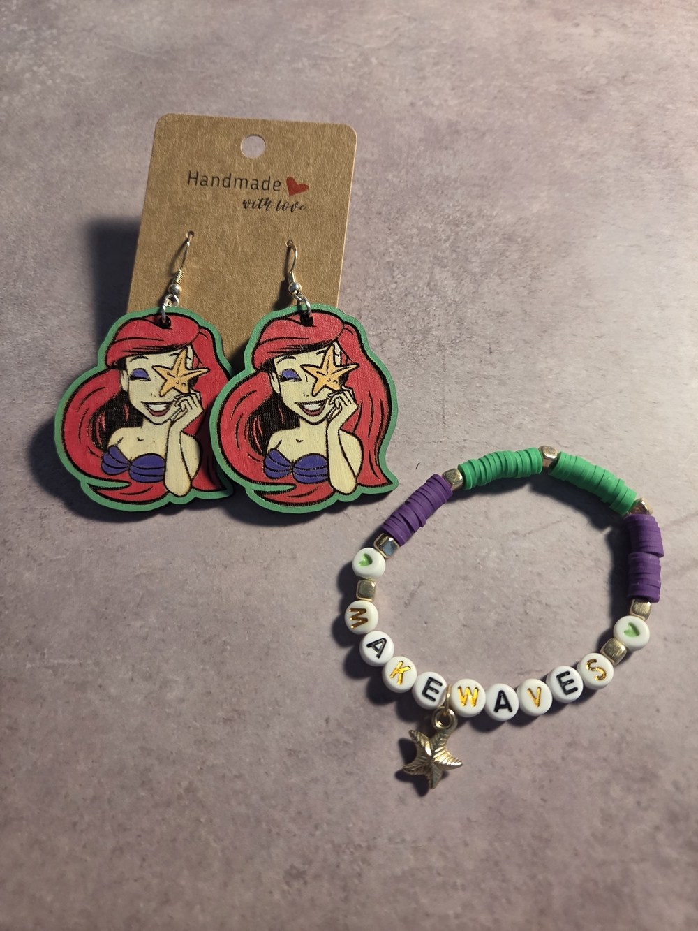 AERIAL Little Mermaid Earrings and Beaded 'Make Waves' Bracelet Set